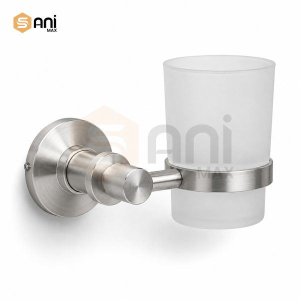 Scratchless Aluminium Brush Holder | Frosted Glass Cup