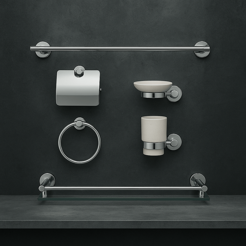 Wesda 6-Piece Luxury Bathroom Accessories Set | Matte Black & Chrome Finish | Stainless Steel 304