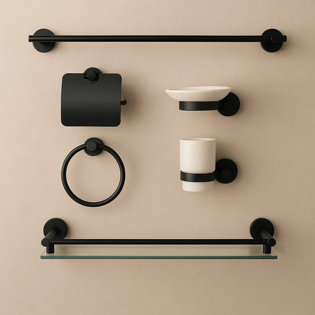 Wesda 6-Piece Luxury Bathroom Accessories Set | Matte Black & Chrome Finish | Stainless Steel 304