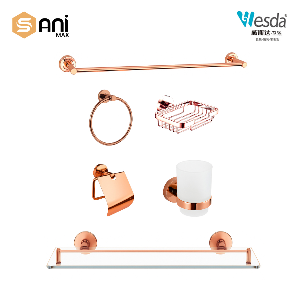 Wesda 6-Piece Luxury Bathroom Accessories Set | Gold & Rose Gold Finish | Stainless Steel 304