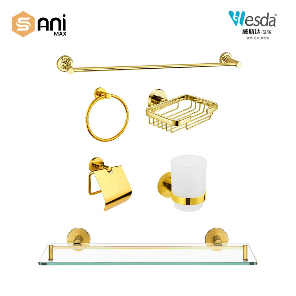 Wesda 6-Piece Luxury Bathroom Accessories Set | Gold & Rose Gold Finish | Stainless Steel 304
