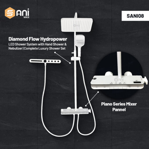 Diamond Flow – Hydropower LED Shower System with Hand Shower & Nebulizer | Complete Luxury Shower Set