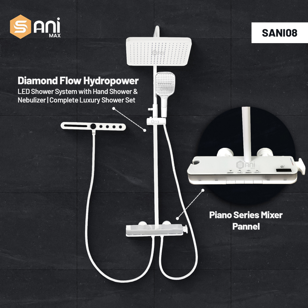 Diamond Flow – Hydropower LED Shower System with Hand Shower & Nebulizer | Complete Luxury Shower Set