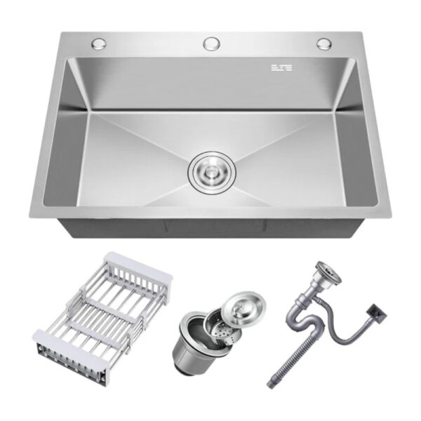 Handmade Stainless Steel Kitchen Sink | Single Bowl with Drain & Rinse Basket | 5040 - 5545 - 6045 - 6845
