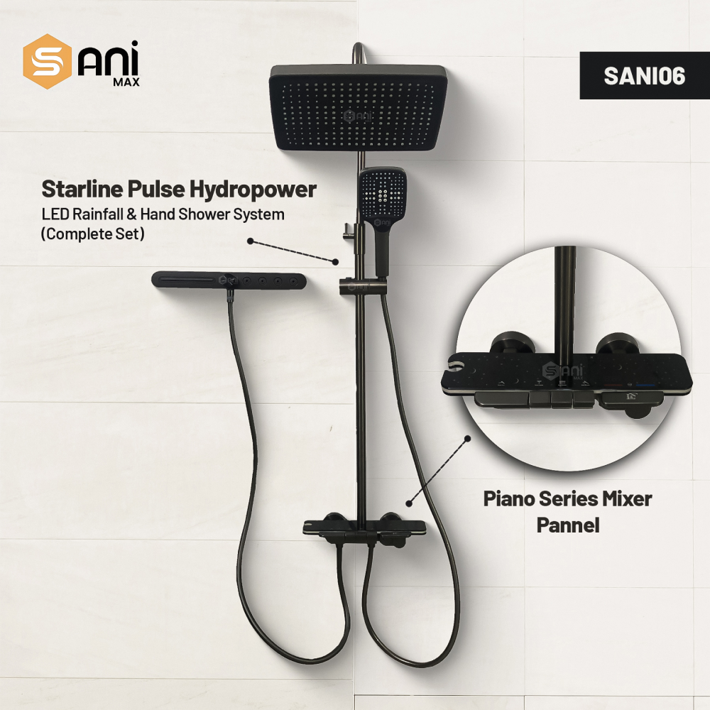 Starline Pulse – Hydropower LED Shower System with Hand Shower & Nebulizer | Complete Luxury Shower Set