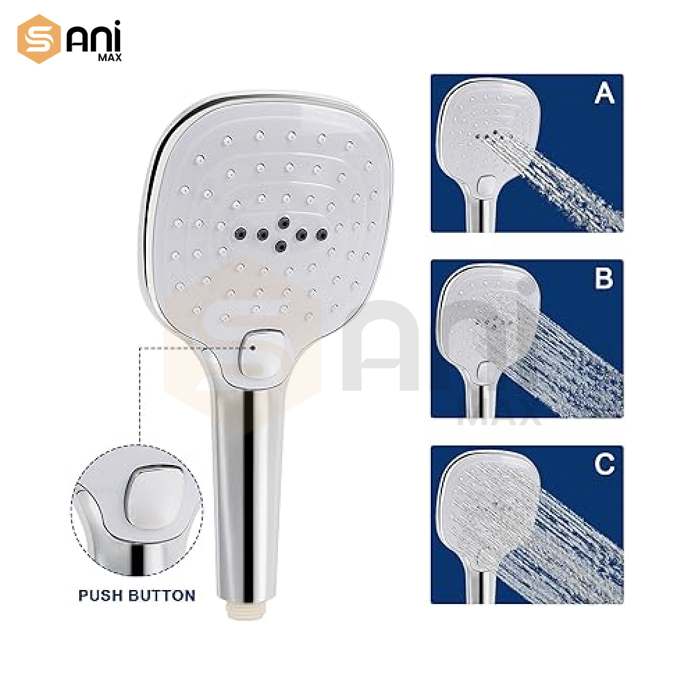 3-Function Push-Button ABS Plastic Hand Shower Set