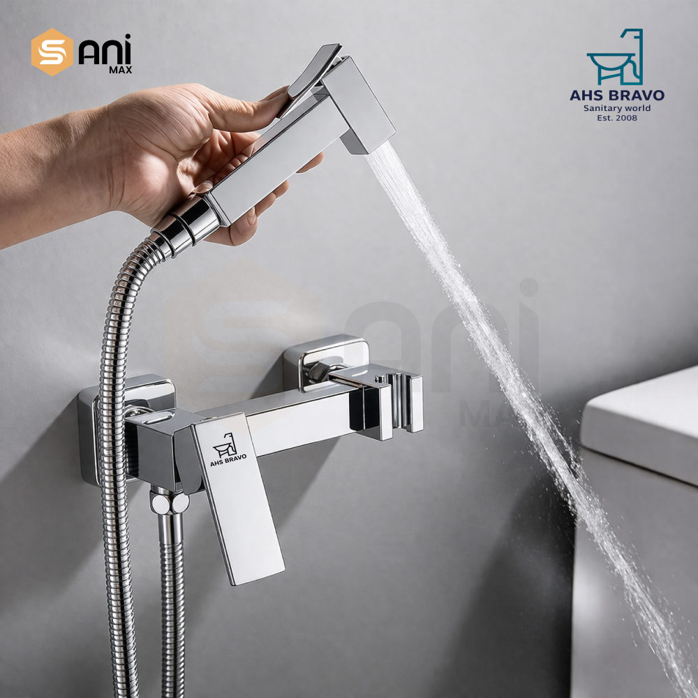 Square Body Muslim Shower Mixer | Hot & Cold Lever Operation