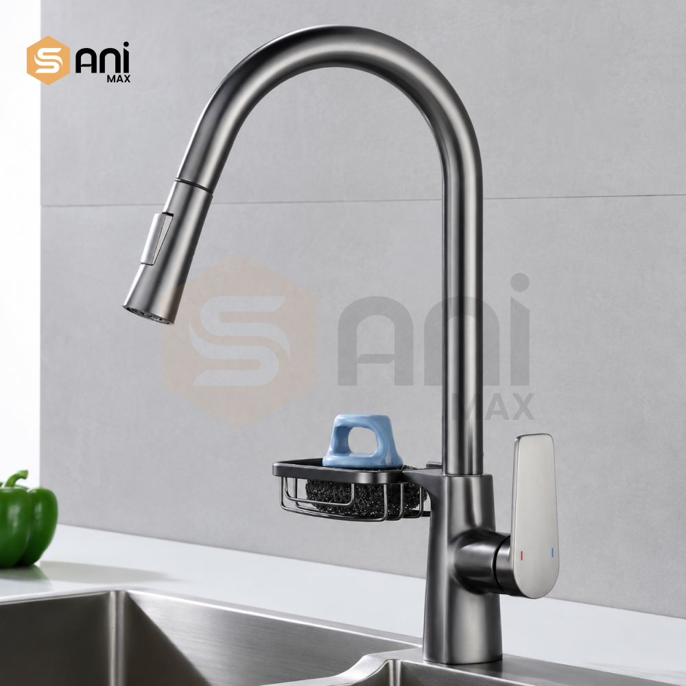 Kitchen Pull Out Mixer | Gun Metallic | Attached Soap Tray | SUS 304