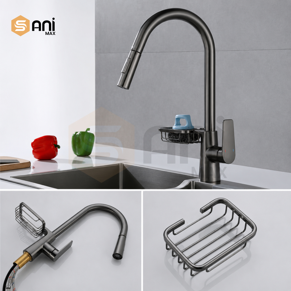 Kitchen Pull Out Mixer | Gun Metallic | Attached Soap Tray | SUS 304