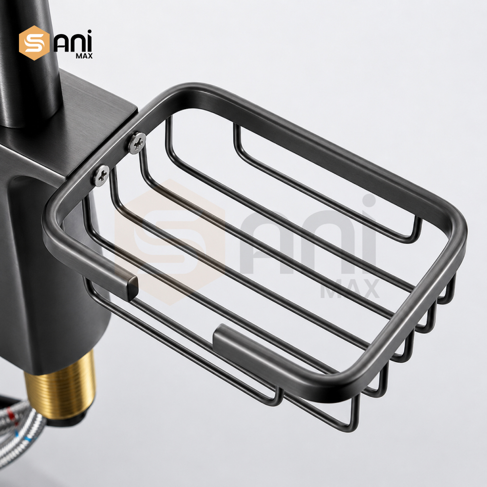 Kitchen Pull Out Mixer | Gun Metallic | Attached Soap Tray | SUS 304